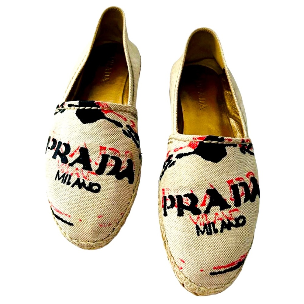Prada Canvas Espadrilles in Beige and Black Canvas